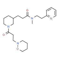 ChemSpider 2D Image | N-Methyl-3-{1-[3-(1,2-oxazinan-2-yl)propanoyl]-3-piperidinyl}-N-[2-(2-pyridinyl)ethyl]propanamide | C23H36N4O3
