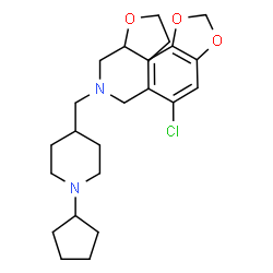 ChemSpider 2D Image | 1-(6-Chloro-1,3-benzodioxol-5-yl)-N-[(1-cyclopentyl-4-piperidinyl)methyl]-N-(tetrahydro-2-furanylmethyl)methanamine | C24H35ClN2O3