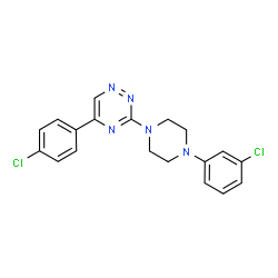 ChemSpider 2D Image | 5-(4-Chlorophenyl)-3-[4-(3-chlorophenyl)-1-piperazinyl]-1,2,4-triazine | C19H17Cl2N5