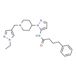 ChemSpider 2D Image | N-(1-{1-[(1-Ethyl-1H-pyrazol-4-yl)methyl]-4-piperidinyl}-1H-pyrazol-5-yl)-4-phenylbutanamide | C24H32N6O