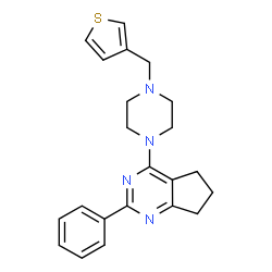 ChemSpider 2D Image | 2-Phenyl-4-[4-(3-thienylmethyl)-1-piperazinyl]-6,7-dihydro-5H-cyclopenta[d]pyrimidine | C22H24N4S