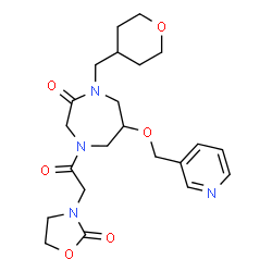 ChemSpider 2D Image | 4-[(2-Oxo-1,3-oxazolidin-3-yl)acetyl]-6-(3-pyridinylmethoxy)-1-(tetrahydro-2H-pyran-4-ylmethyl)-1,4-diazepan-2-one | C22H30N4O6