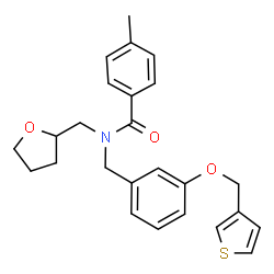ChemSpider 2D Image | 4-Methyl-N-(tetrahydro-2-furanylmethyl)-N-[3-(3-thienylmethoxy)benzyl]benzamide | C25H27NO3S