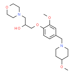 ChemSpider 2D Image | 1-{2-Methoxy-4-[(4-methoxy-1-piperidinyl)methyl]phenoxy}-3-(4-morpholinyl)-2-propanol | C21H34N2O5