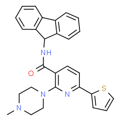 ChemSpider 2D Image | N-(9H-Fluoren-9-yl)-2-(4-methyl-1-piperazinyl)-6-(2-thienyl)nicotinamide | C28H26N4OS