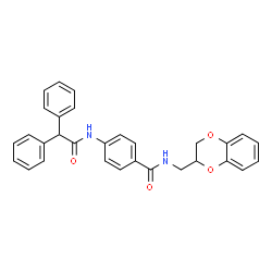 ChemSpider 2D Image | N-(2,3-Dihydro-1,4-benzodioxin-2-ylmethyl)-4-[(diphenylacetyl)amino]benzamide | C30H26N2O4