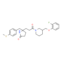 ChemSpider 2D Image | 5-(3-{3-[(2-Fluorophenoxy)methyl]-1-piperidinyl}-3-oxopropyl)-5-[4-(methylsulfanyl)benzyl]-2-pyrrolidinone | C27H33FN2O3S