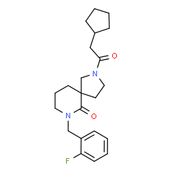 ChemSpider 2D Image | 2-(Cyclopentylacetyl)-7-(2-fluorobenzyl)-2,7-diazaspiro[4.5]decan-6-one | C22H29FN2O2