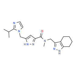 ChemSpider 2D Image | 5-[(2-Isopropyl-1H-imidazol-1-yl)methyl]-N-methyl-N-(4,5,6,7-tetrahydro-1H-indazol-3-ylmethyl)-1H-pyrazole-3-carboxamide | C20H27N7O