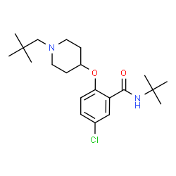ChemSpider 2D Image | 5-Chloro-2-{[1-(2,2-dimethylpropyl)-4-piperidinyl]oxy}-N-(2-methyl-2-propanyl)benzamide | C21H33ClN2O2