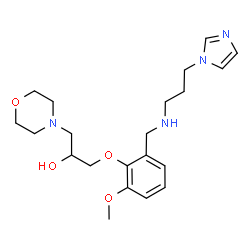 ChemSpider 2D Image | 1-[2-({[3-(1H-Imidazol-1-yl)propyl]amino}methyl)-6-methoxyphenoxy]-3-(4-morpholinyl)-2-propanol | C21H32N4O4