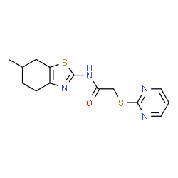 ChemSpider 2D Image | N-(6-Methyl-4,5,6,7-tetrahydro-1,3-benzothiazol-2-yl)-2-(2-pyrimidinylsulfanyl)acetamide | C14H16N4OS2