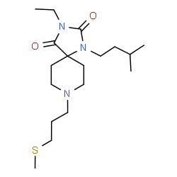 ChemSpider 2D Image | 3-Ethyl-1-(3-methylbutyl)-8-[3-(methylsulfanyl)propyl]-1,3,8-triazaspiro[4.5]decane-2,4-dione | C18H33N3O2S