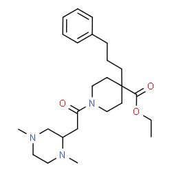 ChemSpider 2D Image | Ethyl 1-[(1,4-dimethyl-2-piperazinyl)acetyl]-4-(3-phenylpropyl)-4-piperidinecarboxylate | C25H39N3O3