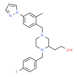 ChemSpider 2D Image | 2-{1-(4-Fluorobenzyl)-4-[2-methyl-4-(1H-pyrazol-1-yl)benzyl]-2-piperazinyl}ethanol | C24H29FN4O