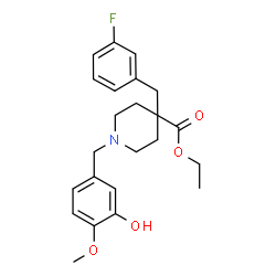 ChemSpider 2D Image | Ethyl 4-(3-fluorobenzyl)-1-(3-hydroxy-4-methoxybenzyl)-4-piperidinecarboxylate | C23H28FNO4