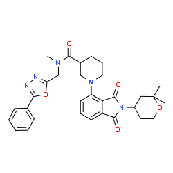 ChemSpider 2D Image | 1-[2-(2,2-Dimethyltetrahydro-2H-pyran-4-yl)-1,3-dioxo-2,3-dihydro-1H-isoindol-4-yl]-N-methyl-N-[(5-phenyl-1,3,4-oxadiazol-2-yl)methyl]-3-piperidinecarboxamide | C31H35N5O5