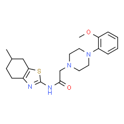 ChemSpider 2D Image | 2-[4-(2-Methoxyphenyl)-1-piperazinyl]-N-(6-methyl-4,5,6,7-tetrahydro-1,3-benzothiazol-2-yl)acetamide | C21H28N4O2S