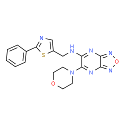ChemSpider 2D Image | 6-(4-Morpholinyl)-N-[(2-phenyl-1,3-thiazol-5-yl)methyl][1,2,5]oxadiazolo[3,4-b]pyrazin-5-amine | C18H17N7O2S