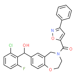 ChemSpider 2D Image | {7-[(2-Chloro-6-fluorophenyl)(hydroxy)methyl]-2,3-dihydro-1,4-benzoxazepin-4(5H)-yl}(3-phenyl-1,2-oxazol-5-yl)methanone | C26H20ClFN2O4