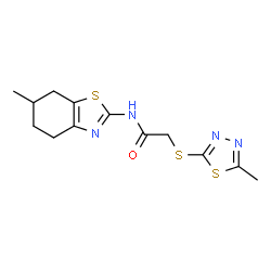 ChemSpider 2D Image | N-(6-Methyl-4,5,6,7-tetrahydro-1,3-benzothiazol-2-yl)-2-[(5-methyl-1,3,4-thiadiazol-2-yl)sulfanyl]acetamide | C13H16N4OS3