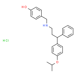 ChemSpider 2D Image | 4-({[3-(4-Isopropoxyphenyl)-3-phenylpropyl]amino}methyl)phenol hydrochloride (1:1) | C25H30ClNO2