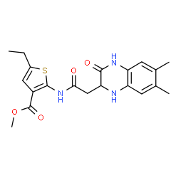 ChemSpider 2D Image | Methyl 2-{[(6,7-dimethyl-3-oxo-1,2,3,4-tetrahydro-2-quinoxalinyl)acetyl]amino}-5-ethyl-3-thiophenecarboxylate | C20H23N3O4S