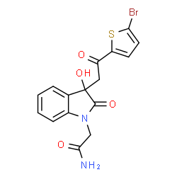 ChemSpider 2D Image | 2-{3-[2-(5-Bromo-2-thienyl)-2-oxoethyl]-3-hydroxy-2-oxo-2,3-dihydro-1H-indol-1-yl}acetamide | C16H13BrN2O4S