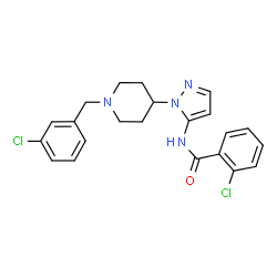 ChemSpider 2D Image | 2-Chloro-N-{1-[1-(3-chlorobenzyl)-4-piperidinyl]-1H-pyrazol-5-yl}benzamide | C22H22Cl2N4O