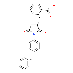 ChemSpider 2D Image | 2-{[2,5-Dioxo-1-(4-phenoxyphenyl)-3-pyrrolidinyl]sulfanyl}benzoic acid | C23H17NO5S