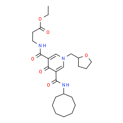 ChemSpider 2D Image | Ethyl N-{[5-(cyclooctylcarbamoyl)-4-oxo-1-(tetrahydro-2-furanylmethyl)-1,4-dihydro-3-pyridinyl]carbonyl}-beta-alaninate | C25H37N3O6