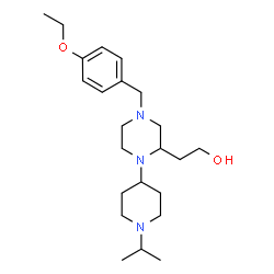 ChemSpider 2D Image | 2-[4-(4-Ethoxybenzyl)-1-(1-isopropyl-4-piperidinyl)-2-piperazinyl]ethanol | C23H39N3O2