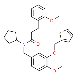 ChemSpider 2D Image | N-Cyclopentyl-3-(2-methoxyphenyl)-N-[4-methoxy-3-(2-thienylmethoxy)benzyl]propanamide | C28H33NO4S