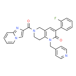 ChemSpider 2D Image | 3-(2-Fluorophenyl)-6-(imidazo[1,2-a]pyridin-2-ylcarbonyl)-1-(4-pyridinylmethyl)-5,6,7,8-tetrahydro-1,6-naphthyridin-2(1H)-one | C28H22FN5O2