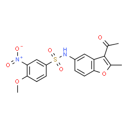 ChemSpider 2D Image | N-(3-Acetyl-2-methyl-1-benzofuran-5-yl)-4-methoxy-3-nitrobenzenesulfonamide | C18H16N2O7S