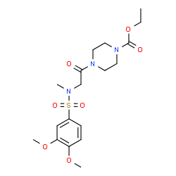 ChemSpider 2D Image | Ethyl 4-{N-[(3,4-dimethoxyphenyl)sulfonyl]-N-methylglycyl}-1-piperazinecarboxylate | C18H27N3O7S