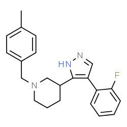 ChemSpider 2D Image | 3-[4-(2-Fluorophenyl)-1H-pyrazol-5-yl]-1-(4-methylbenzyl)piperidine | C22H24FN3