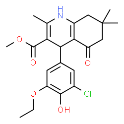ChemSpider 2D Image | Methyl 4-(3-chloro-5-ethoxy-4-hydroxyphenyl)-2,7,7-trimethyl-5-oxo-1,4,5,6,7,8-hexahydro-3-quinolinecarboxylate | C22H26ClNO5