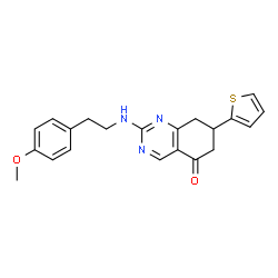 ChemSpider 2D Image | 2-{[2-(4-Methoxyphenyl)ethyl]amino}-7-(2-thienyl)-7,8-dihydro-5(6H)-quinazolinone | C21H21N3O2S