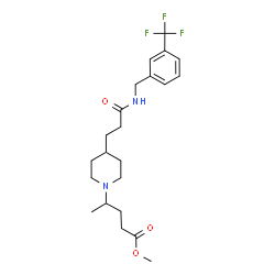 ChemSpider 2D Image | Methyl 4-[4-(3-oxo-3-{[3-(trifluoromethyl)benzyl]amino}propyl)-1-piperidinyl]pentanoate | C22H31F3N2O3