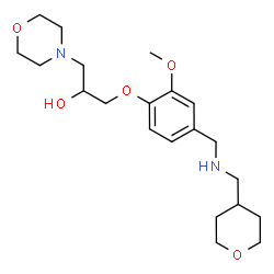 ChemSpider 2D Image | 1-(2-Methoxy-4-{[(tetrahydro-2H-pyran-4-ylmethyl)amino]methyl}phenoxy)-3-(4-morpholinyl)-2-propanol | C21H34N2O5
