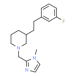 ChemSpider 2D Image | 3-[2-(3-Fluorophenyl)ethyl]-1-[(1-methyl-1H-imidazol-2-yl)methyl]piperidine | C18H24FN3