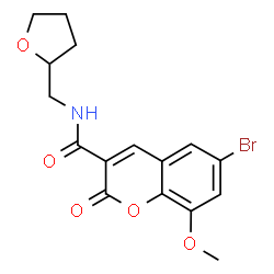 ChemSpider 2D Image | 6-Bromo-8-methoxy-2-oxo-N-(tetrahydro-2-furanylmethyl)-2H-chromene-3-carboxamide | C16H16BrNO5