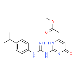 ChemSpider 2D Image | Methyl {2-[N'-(4-isopropylphenyl)carbamimidamido]-6-oxo-1,6-dihydro-4-pyrimidinyl}acetate | C17H21N5O3
