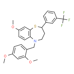 ChemSpider 2D Image | 5-(2,4-Dimethoxybenzyl)-8-methoxy-2-[3-(trifluoromethyl)phenyl]-2,3,4,5-tetrahydro-1,5-benzothiazepine | C26H26F3NO3S