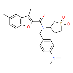 ChemSpider 2D Image | N-[4-(Dimethylamino)benzyl]-N-(1,1-dioxidotetrahydro-3-thiophenyl)-3,5-dimethyl-1-benzofuran-2-carboxamide | C24H28N2O4S