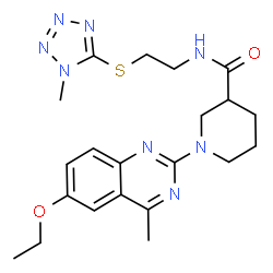 ChemSpider 2D Image | 1-(6-Ethoxy-4-methyl-2-quinazolinyl)-N-{2-[(1-methyl-1H-tetrazol-5-yl)sulfanyl]ethyl}-3-piperidinecarboxamide | C21H28N8O2S