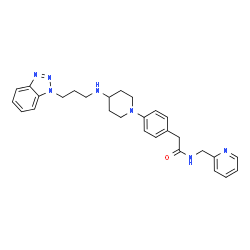ChemSpider 2D Image | 2-[4-(4-{[3-(1H-Benzotriazol-1-yl)propyl]amino}-1-piperidinyl)phenyl]-N-(2-pyridinylmethyl)acetamide | C28H33N7O