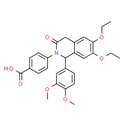 ChemSpider 2D Image | 4-[1-(3,4-Dimethoxyphenyl)-6,7-diethoxy-3-oxo-3,4-dihydro-2(1H)-isoquinolinyl]benzoic acid | C28H29NO7