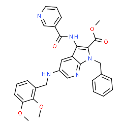 ChemSpider 2D Image | Methyl 1-benzyl-5-[(2,3-dimethoxybenzyl)amino]-3-[(3-pyridinylcarbonyl)amino]-1H-pyrrolo[2,3-b]pyridine-2-carboxylate | C31H29N5O5